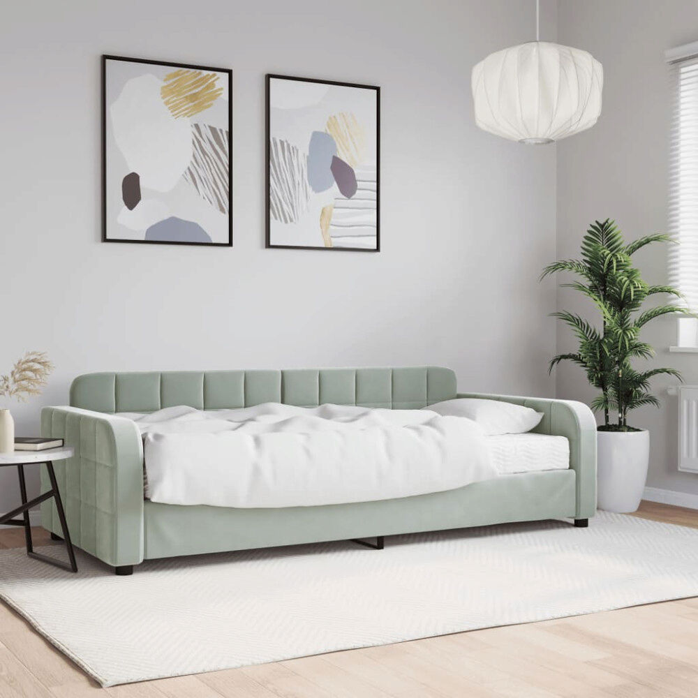 vidaXL Dagbädd med madrass ljusgrå 90x200 cm sammet