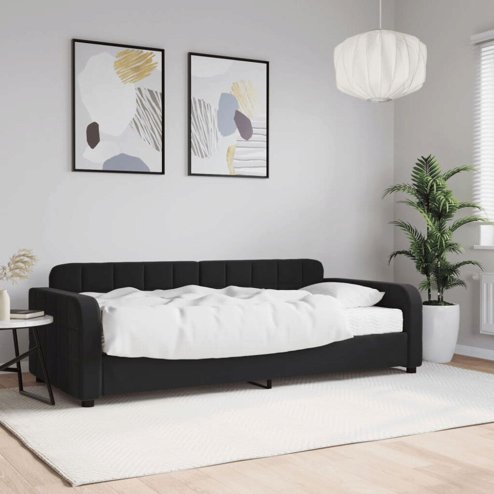 vidaXL Dagbädd med madrass svart 90x190 cm sammet