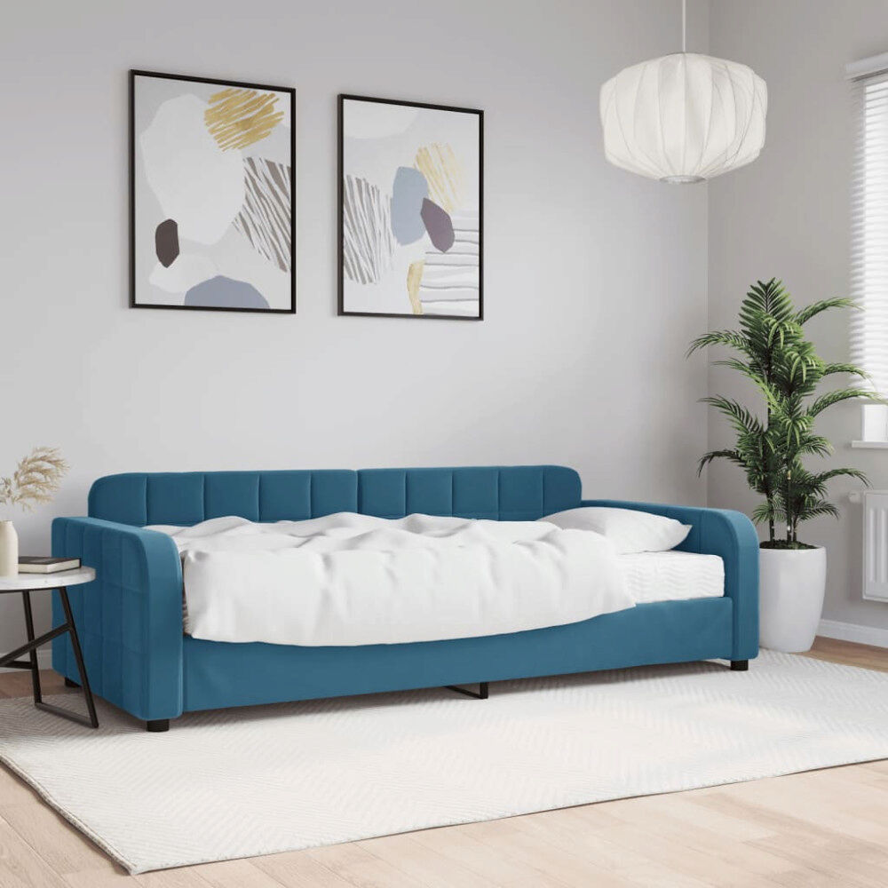 vidaXL Dagbädd med madrass blå 90x200 cm sammet