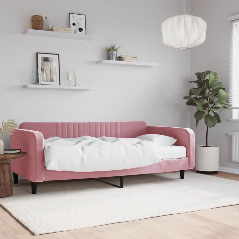 vidaXL Dagbädd med madrass rosa 100x200 cm sammet