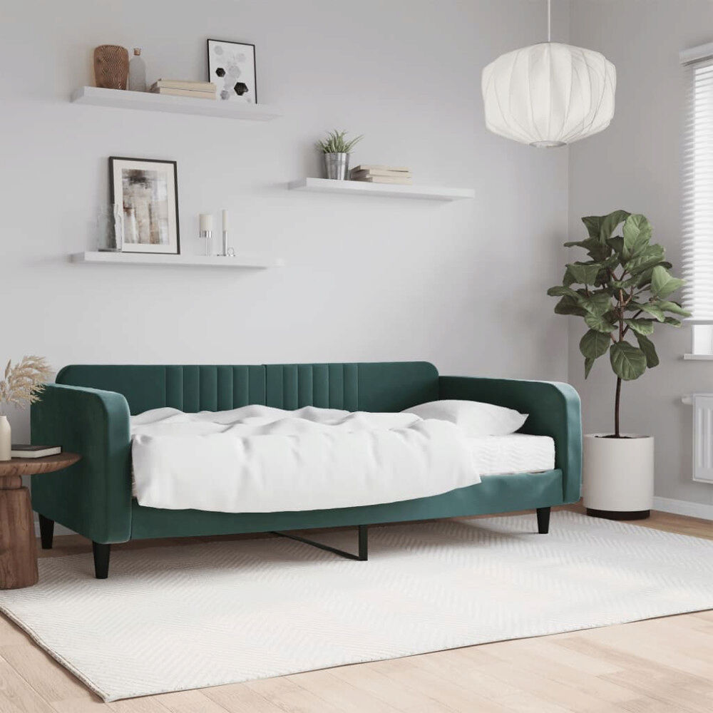 vidaXL Dagbädd med madrass mörkgrön 100x200 cm sammet