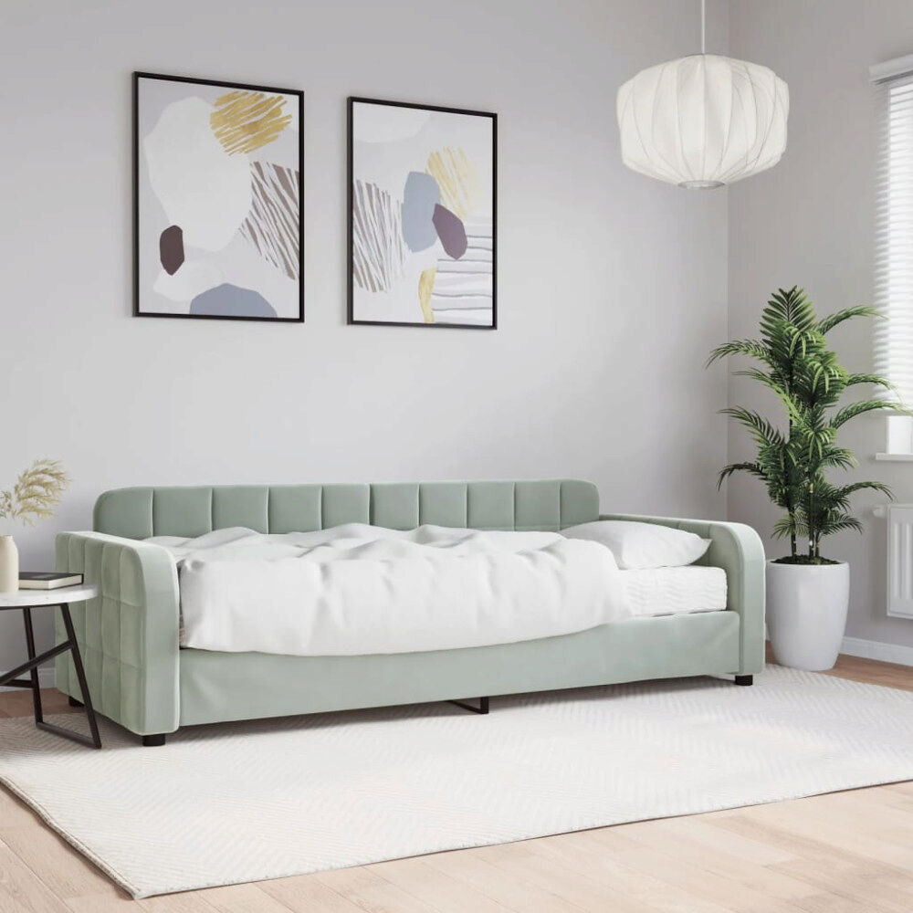 vidaXL Dagbädd med madrass ljusgrå 80x200 cm sammet