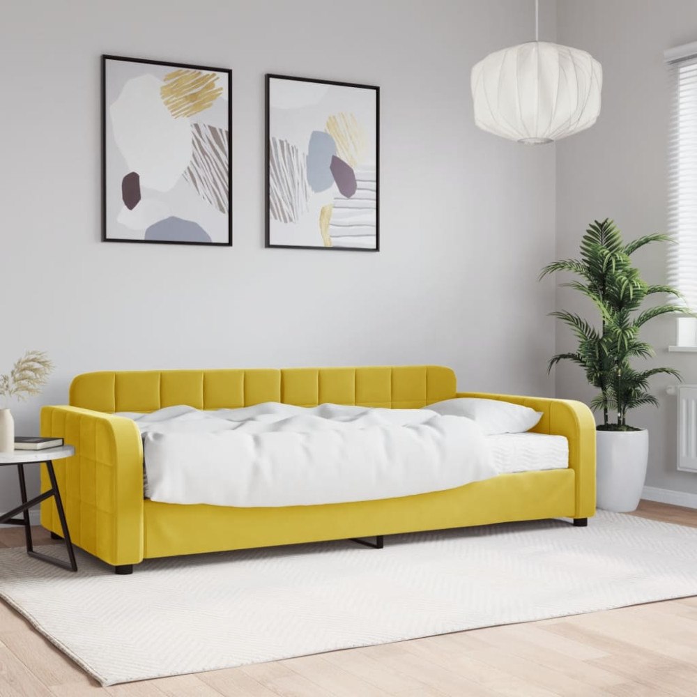 vidaXL Dagbädd med madrass gul 90x200 cm sammet