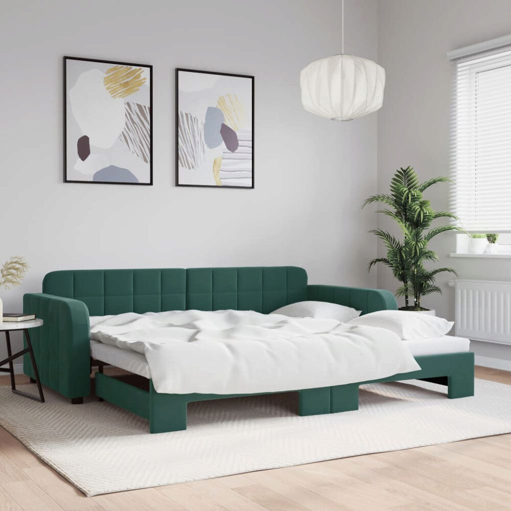 vidaXL Dagbädd utdragbar mörkgrön 90x200 cm sammet