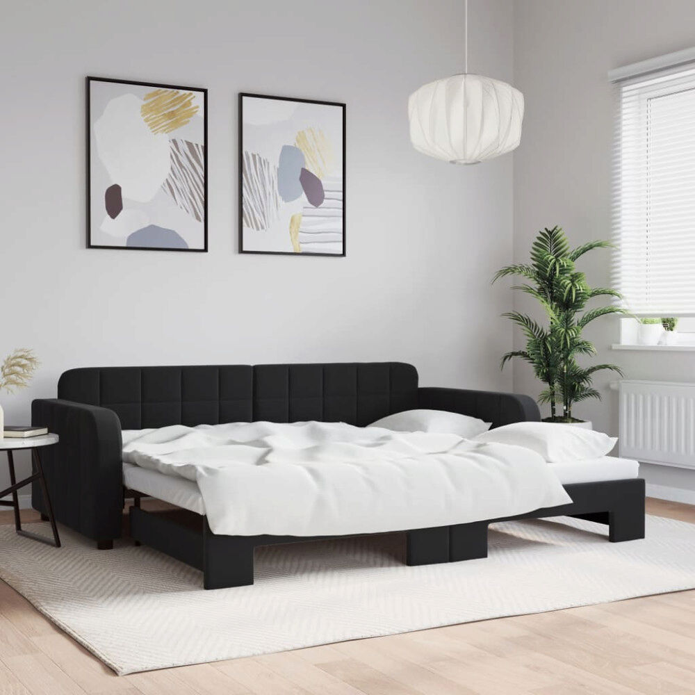 vidaXL Dagbädd utdragbar svart 90x200 cm sammet