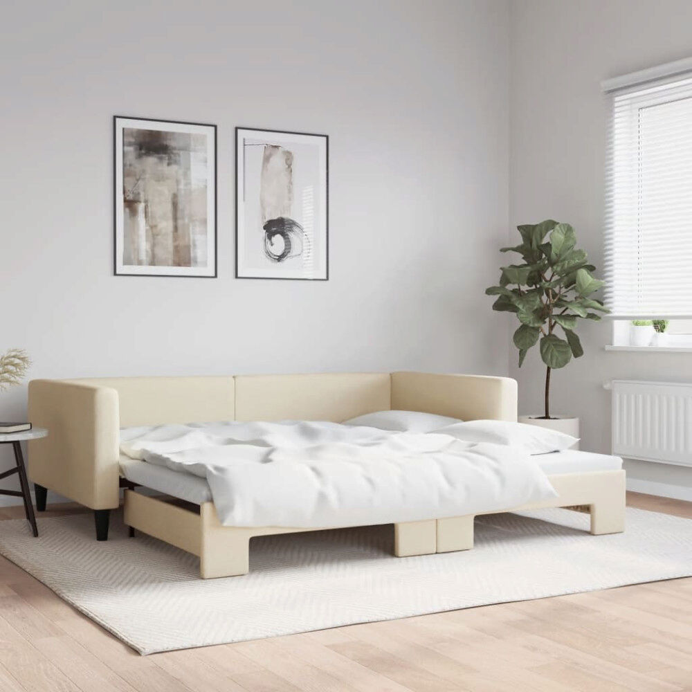 vidaXL Dagbädd utdragbar gräddvit 100x200 cm tyg