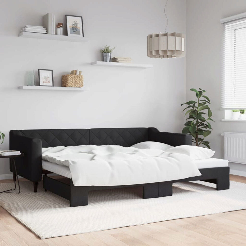 vidaXL Dagbädd utdragbar svart 90x200 cm tyg