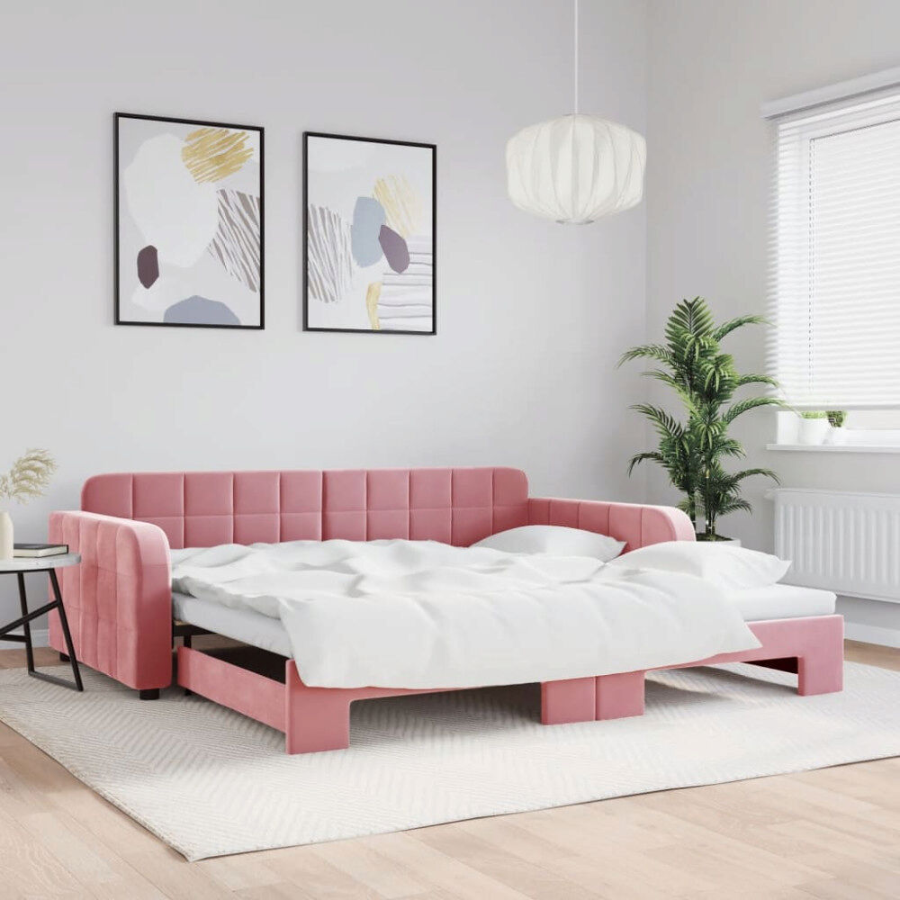 vidaXL Dagbädd utdragbar rosa 100x200 cm sammet