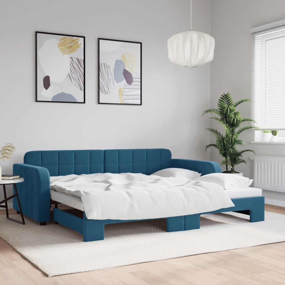 vidaXL Dagbädd utdragbar blå 90x200 cm sammet