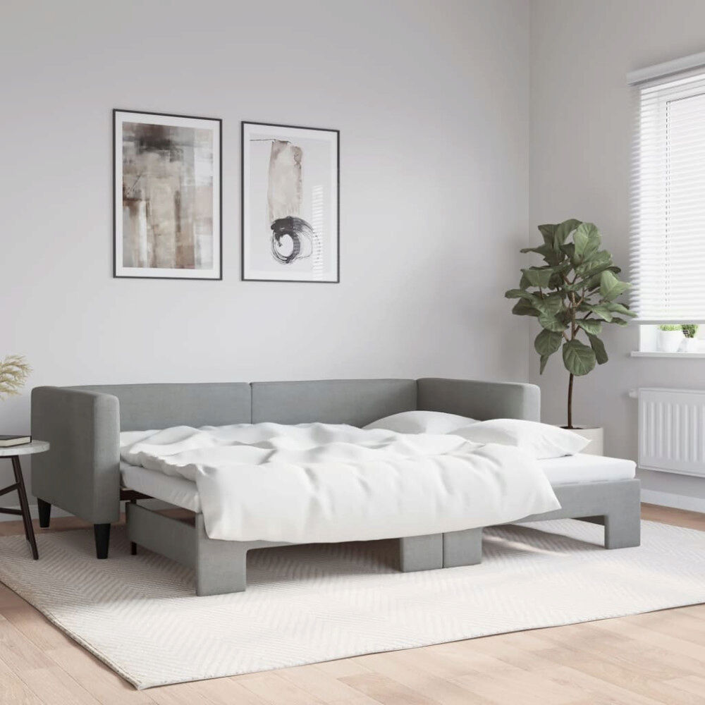 vidaXL Dagbädd utdragbar ljusgrå 90x190 cm tyg