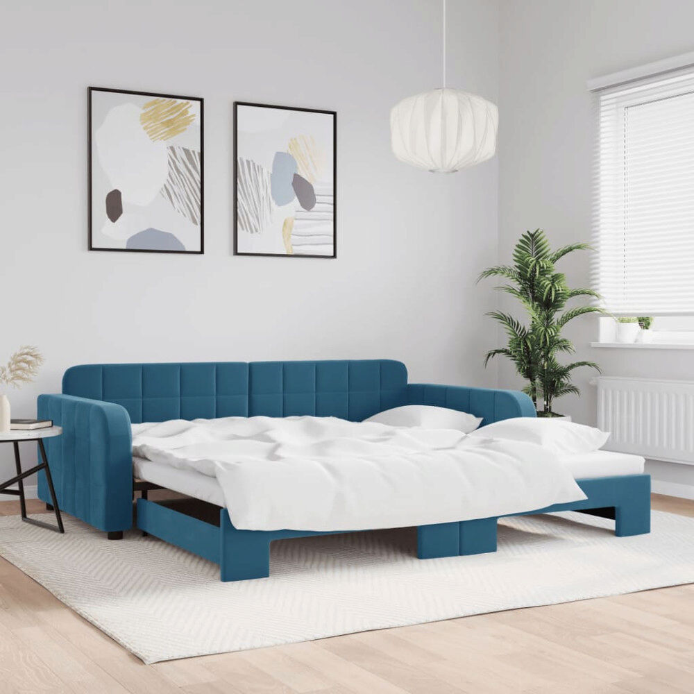 vidaXL Dagbädd utdragbar blå 100x200 cm sammet