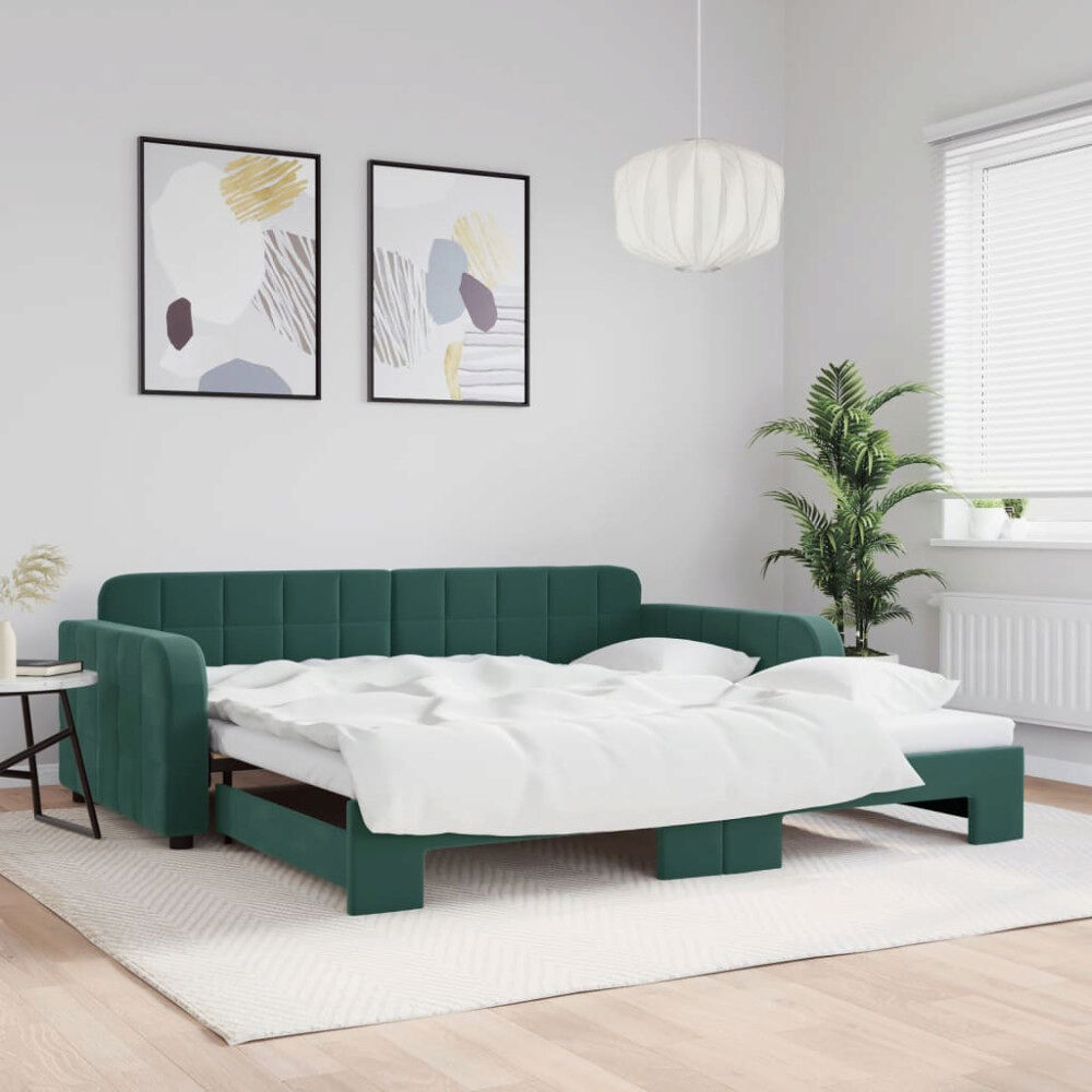vidaXL Dagbädd utdragbar mörkgrön 100x200 cm sammet