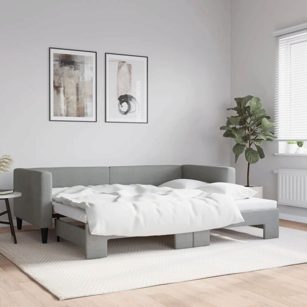 vidaXL Dagbädd utdragbar ljusgrå 90x200 cm tyg