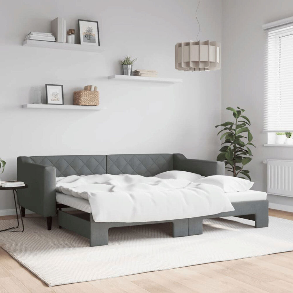 vidaXL Dagbädd utdragbar mörkgrå 90x190 cm tyg