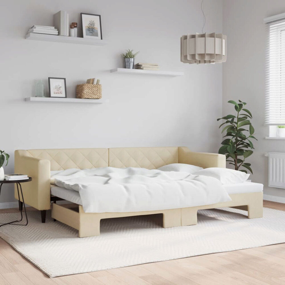 vidaXL Dagbädd utdragbar gräddvit 80x200 cm tyg