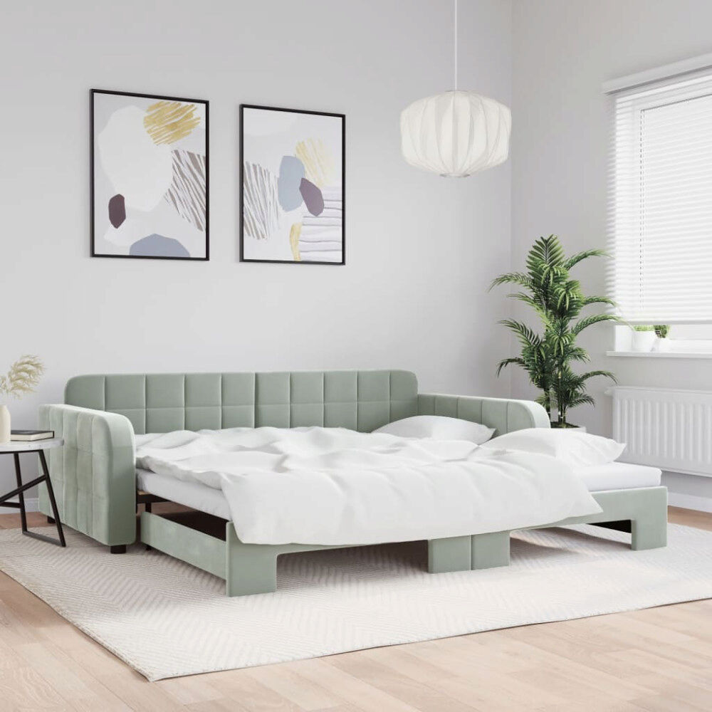 vidaXL Dagbädd utdragbar ljusgrå 100x200 cm sammet
