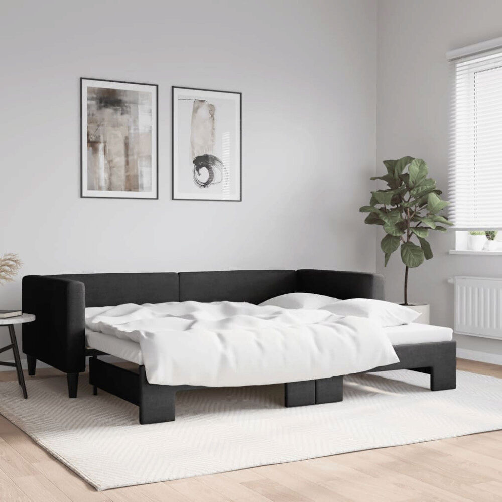 vidaXL Dagbädd utdragbar svart 90x200 cm tyg