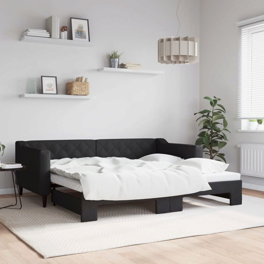 vidaXL Dagbädd utdragbar svart 90x190 cm tyg