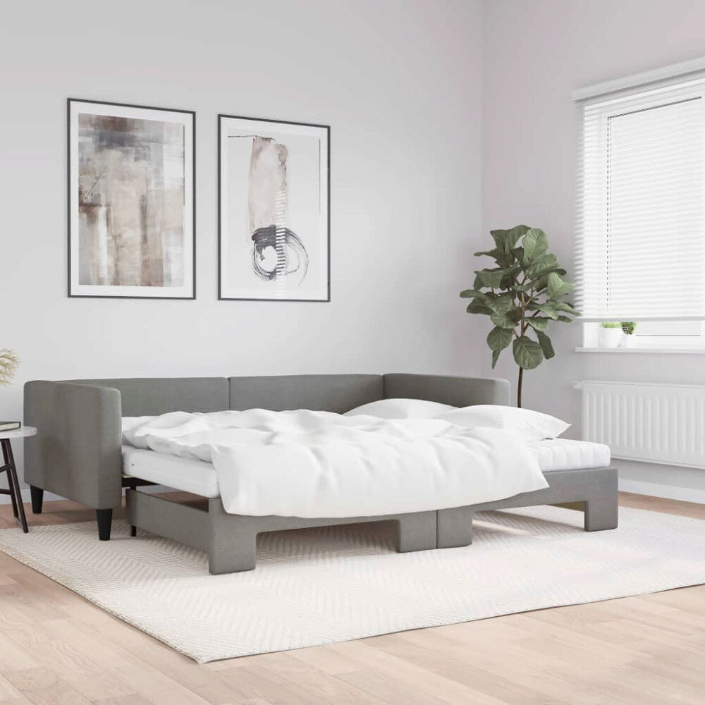 vidaXL Dagbädd med extrabädd och madrasser mörkgrå 100x200 cm tyg