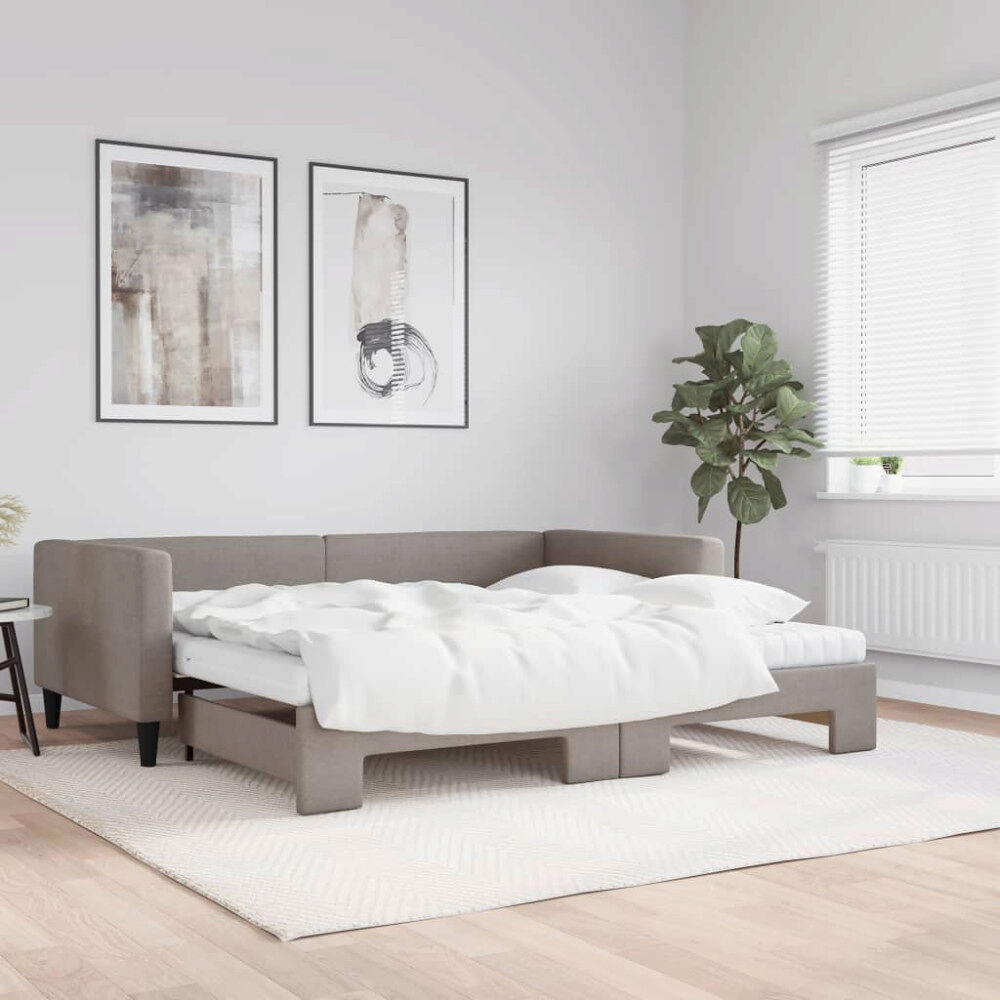 vidaXL Dagbädd med extrabädd och madrasser taupe 100x200 cm tyg