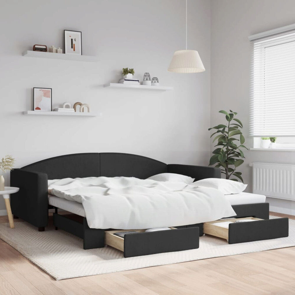 vidaXL Dagbädd utdragbar med lådor svart 100x200 cm tyg
