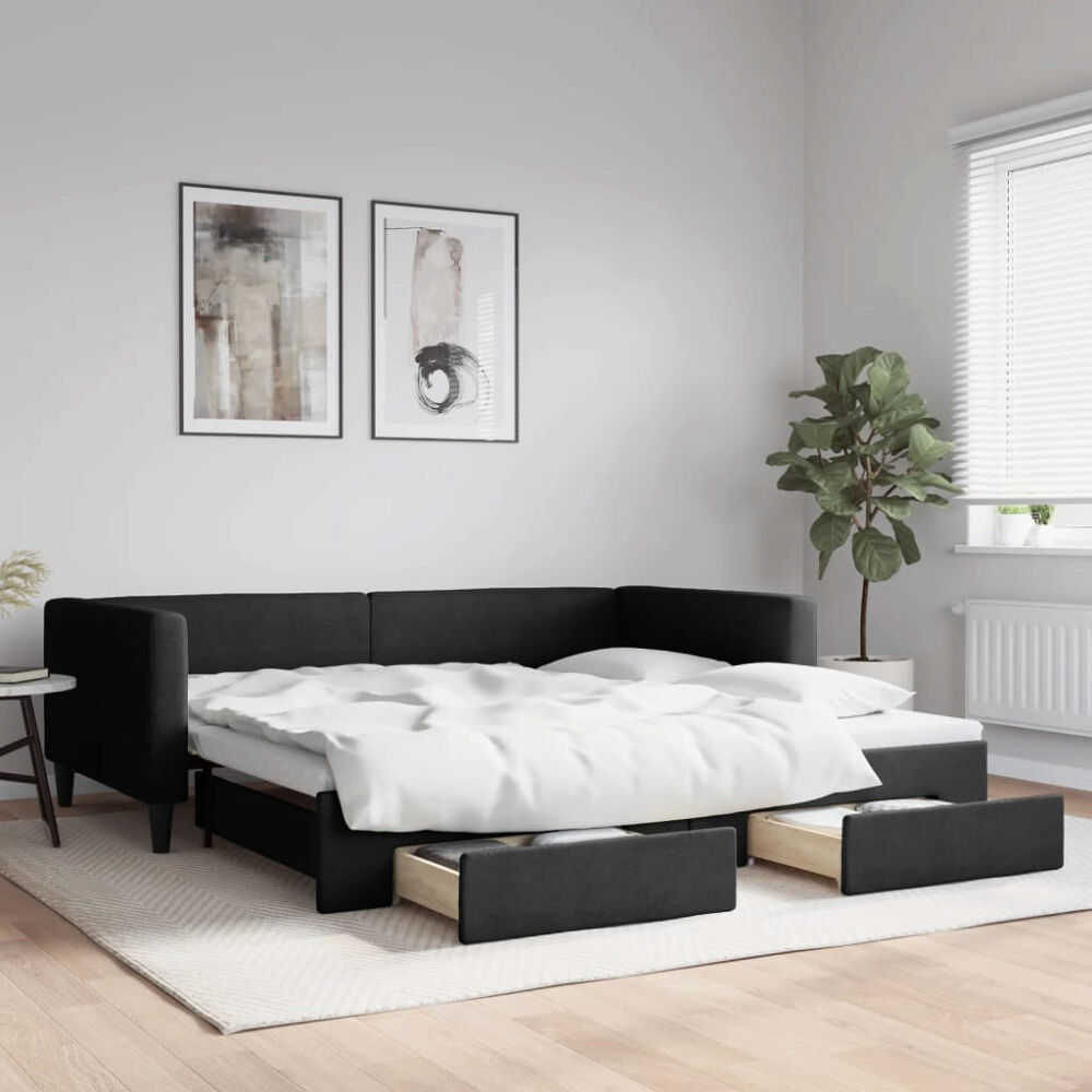 vidaXL Dagbädd utdragbar med lådor svart 100x200 cm tyg