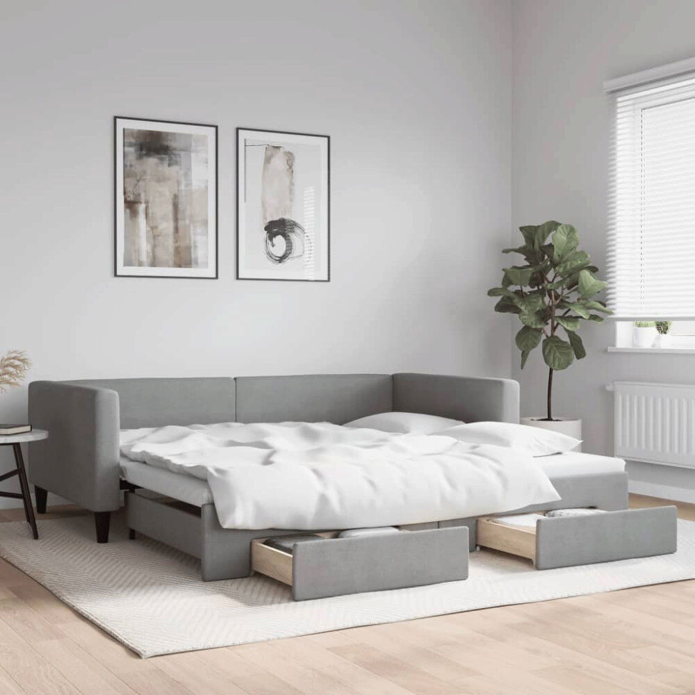 vidaXL Dagbädd utdragbar med lådor ljusgrå 100x200 cm tyg