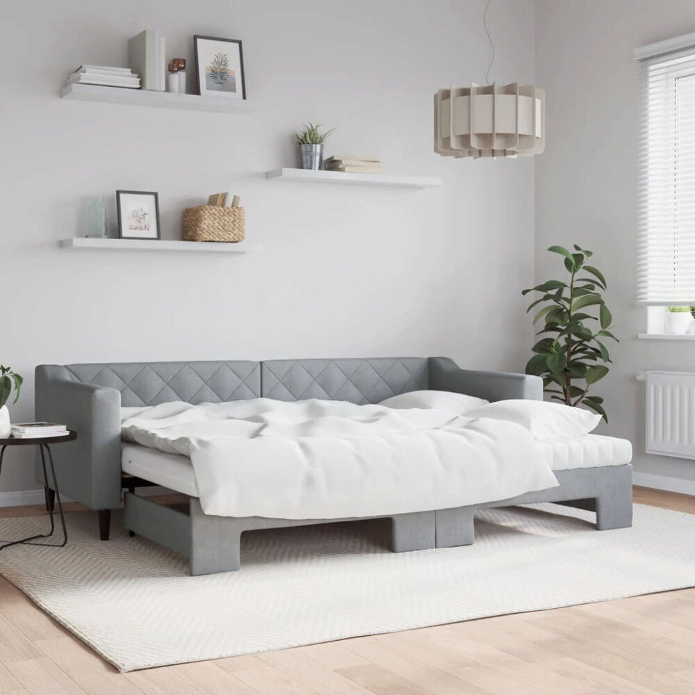 vidaXL Dagbädd med madrasser utdragbar ljusgrå 80x200 cm tyg