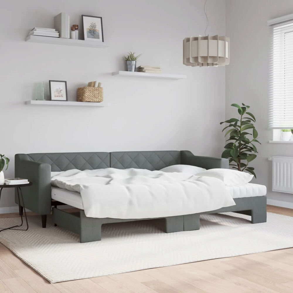 vidaXL Dagbädd med madrasser utdragbar mörkgrå 80x200 cm tyg