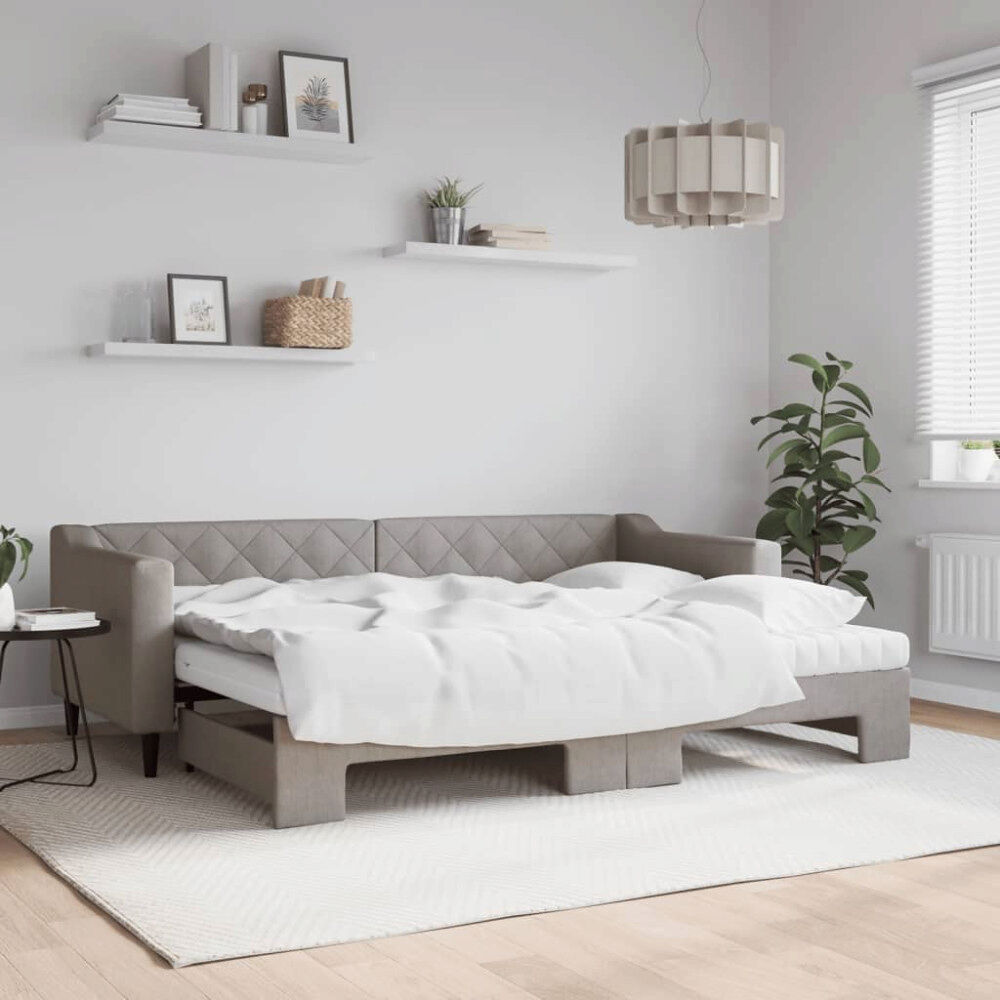vidaXL Dagbädd med madrasser utdragbar taupe 80x200 cm tyg