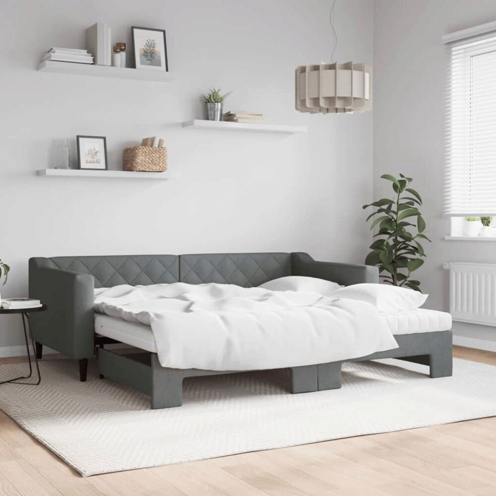 vidaXL Dagbädd med extrabädd och madrasser mörkgrå 90x190 cm tyg