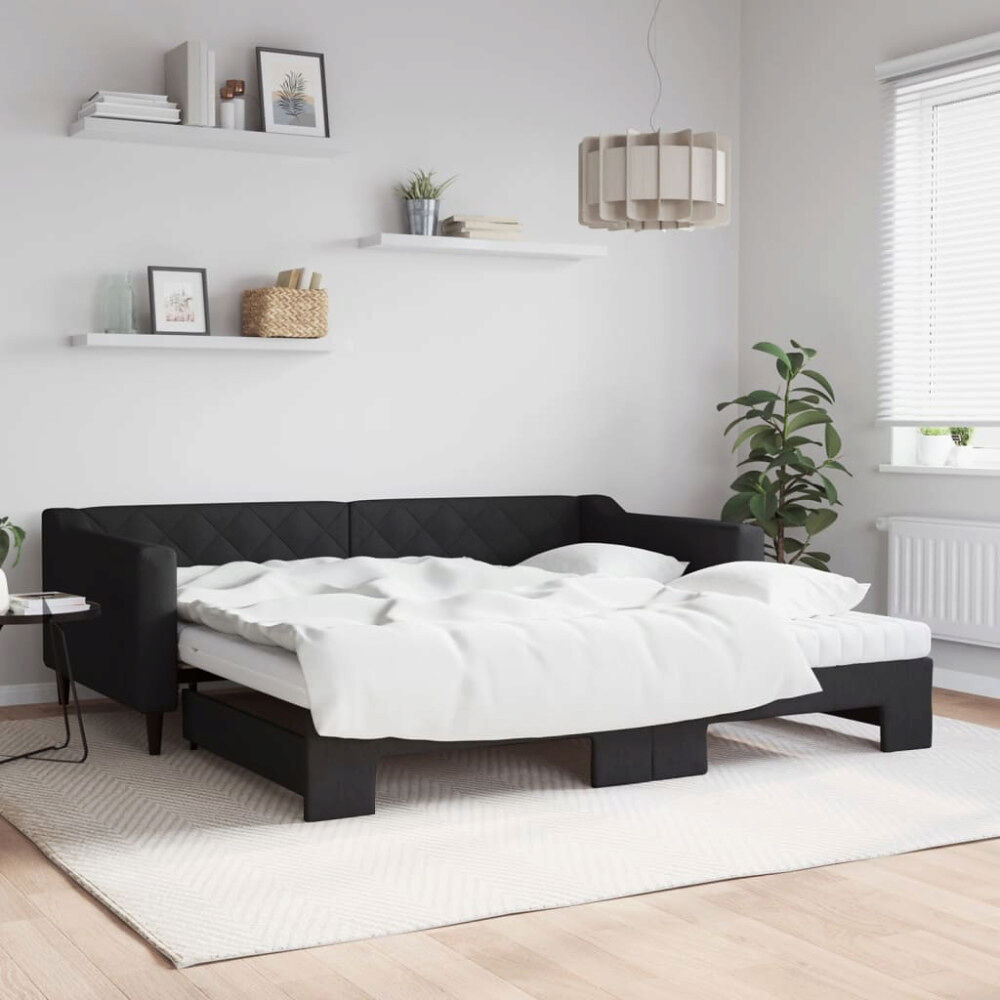 vidaXL Dagbädd med extrabädd och madrasser svart 100x200 cm tyg