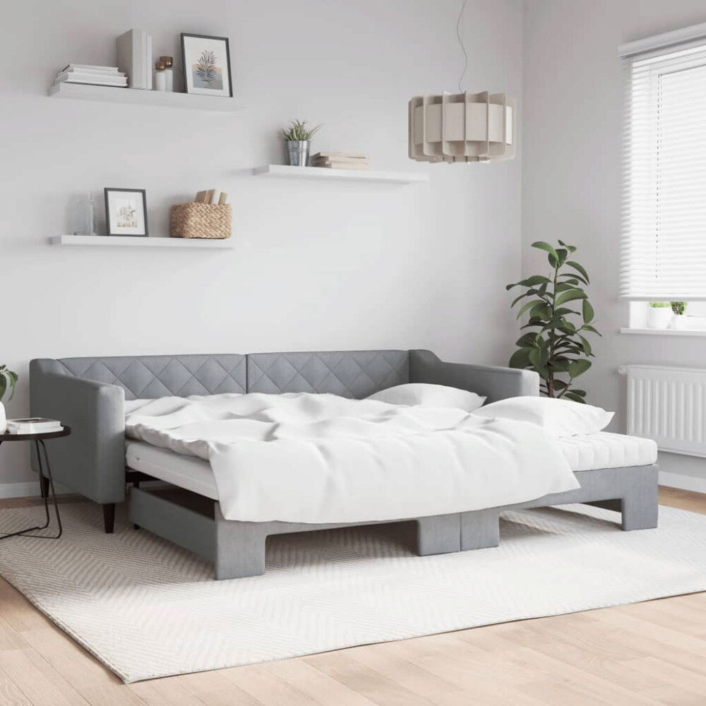 vidaXL Dagbädd med extrabädd och madrasser ljusgrå 100x200 cm tyg