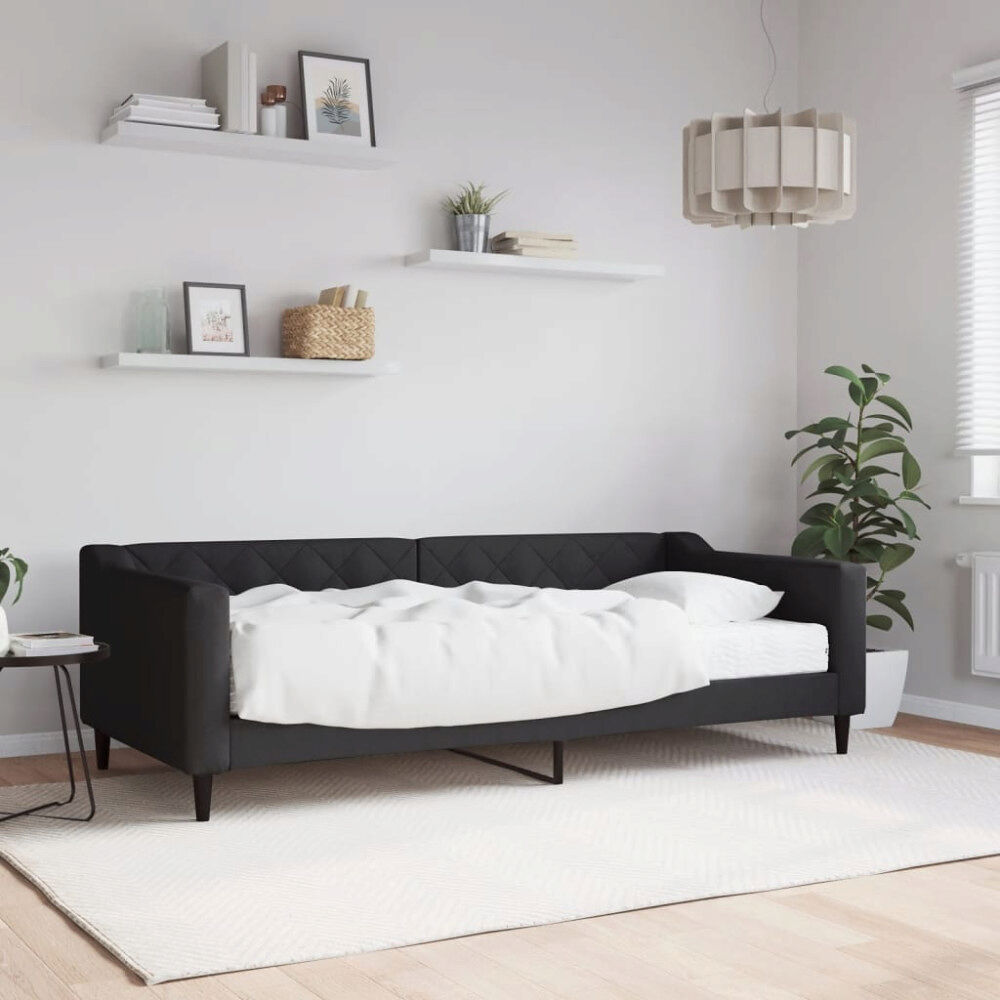 vidaXL Dagbädd med madrass svart 90x200 cm tyg