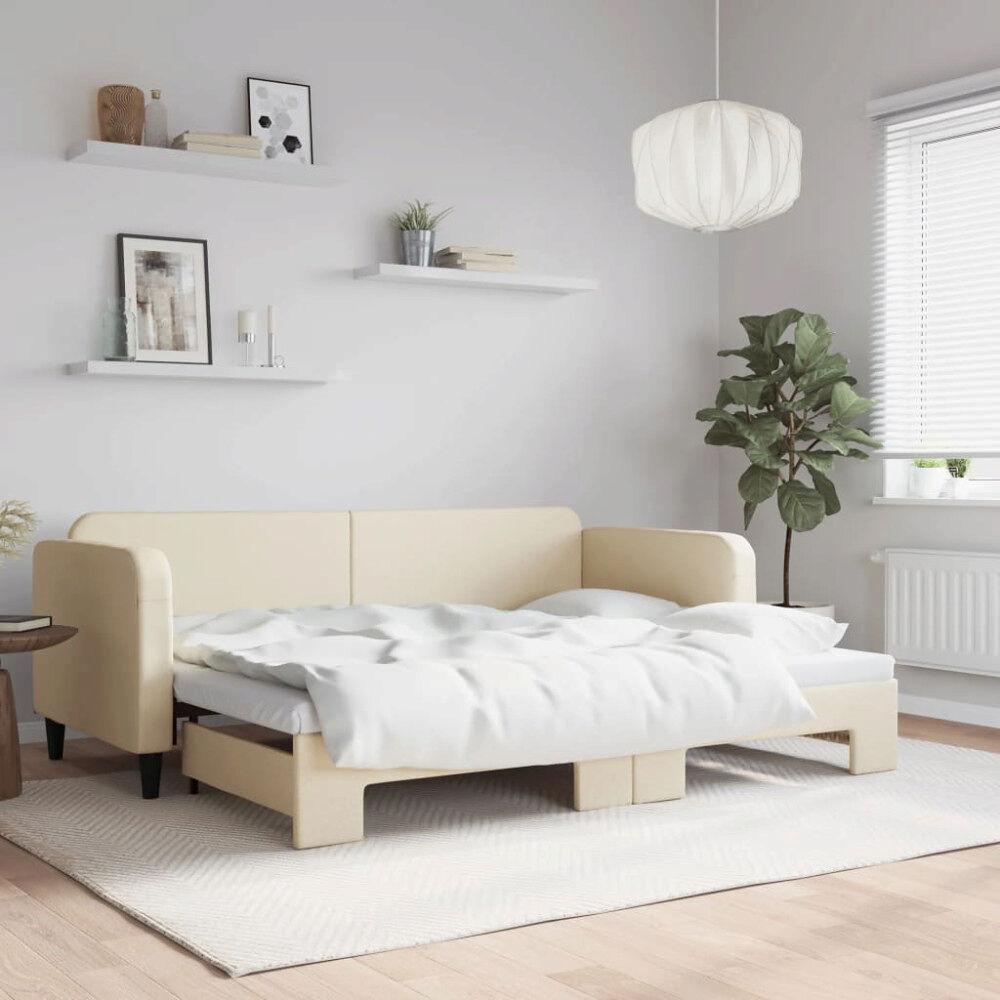vidaXL Dagbädd utdragbar gräddvit 80x200 cm tyg