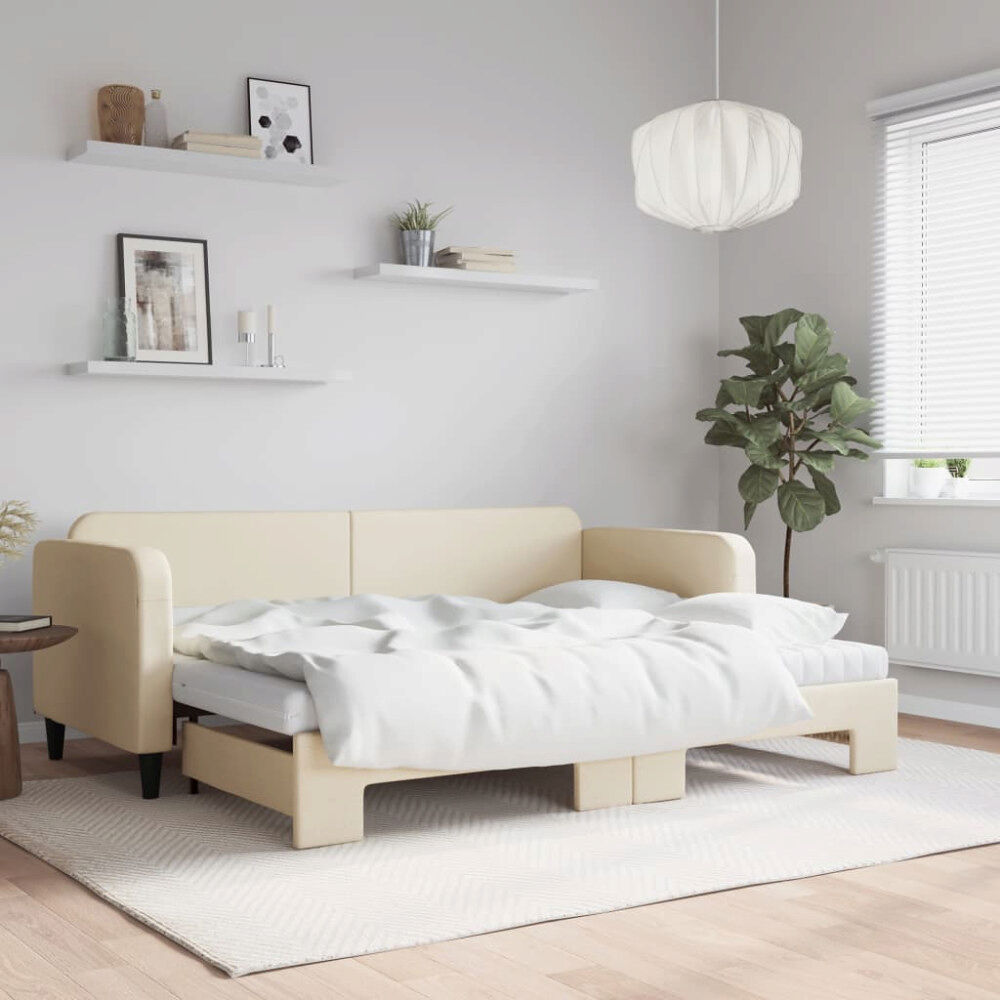 vidaXL Dagbädd med madrasser utdragbar gräddvit 80x200 cm tyg