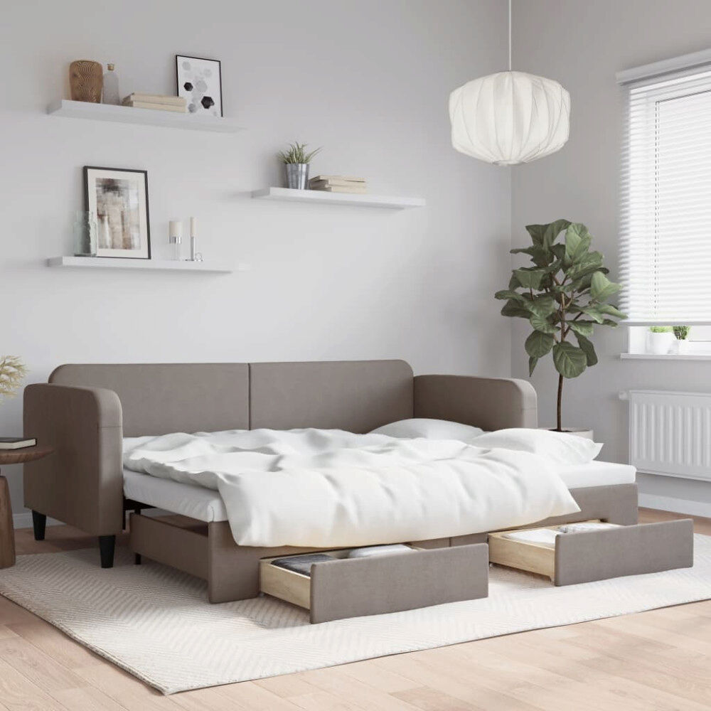 vidaXL Dagbädd utdragbar med lådor taupe 80x200 cm tyg