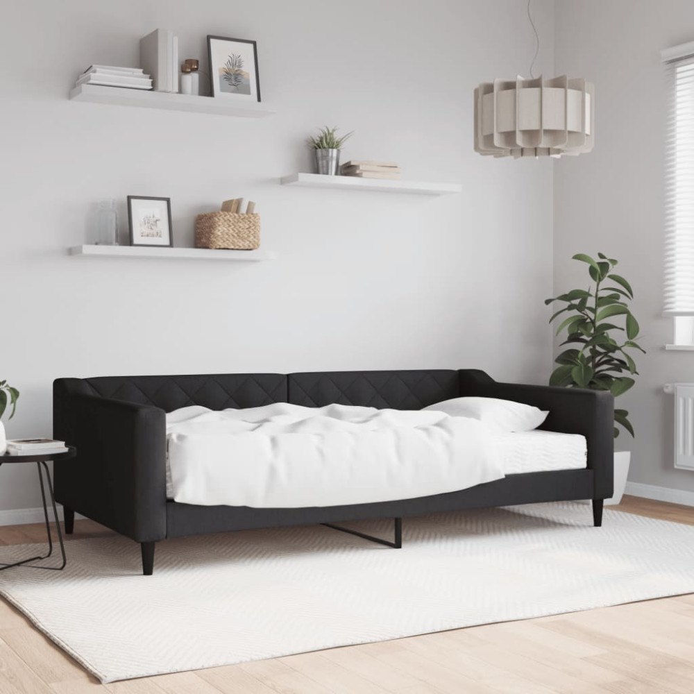 vidaXL Dagbädd med madrass svart 100x200 cm tyg