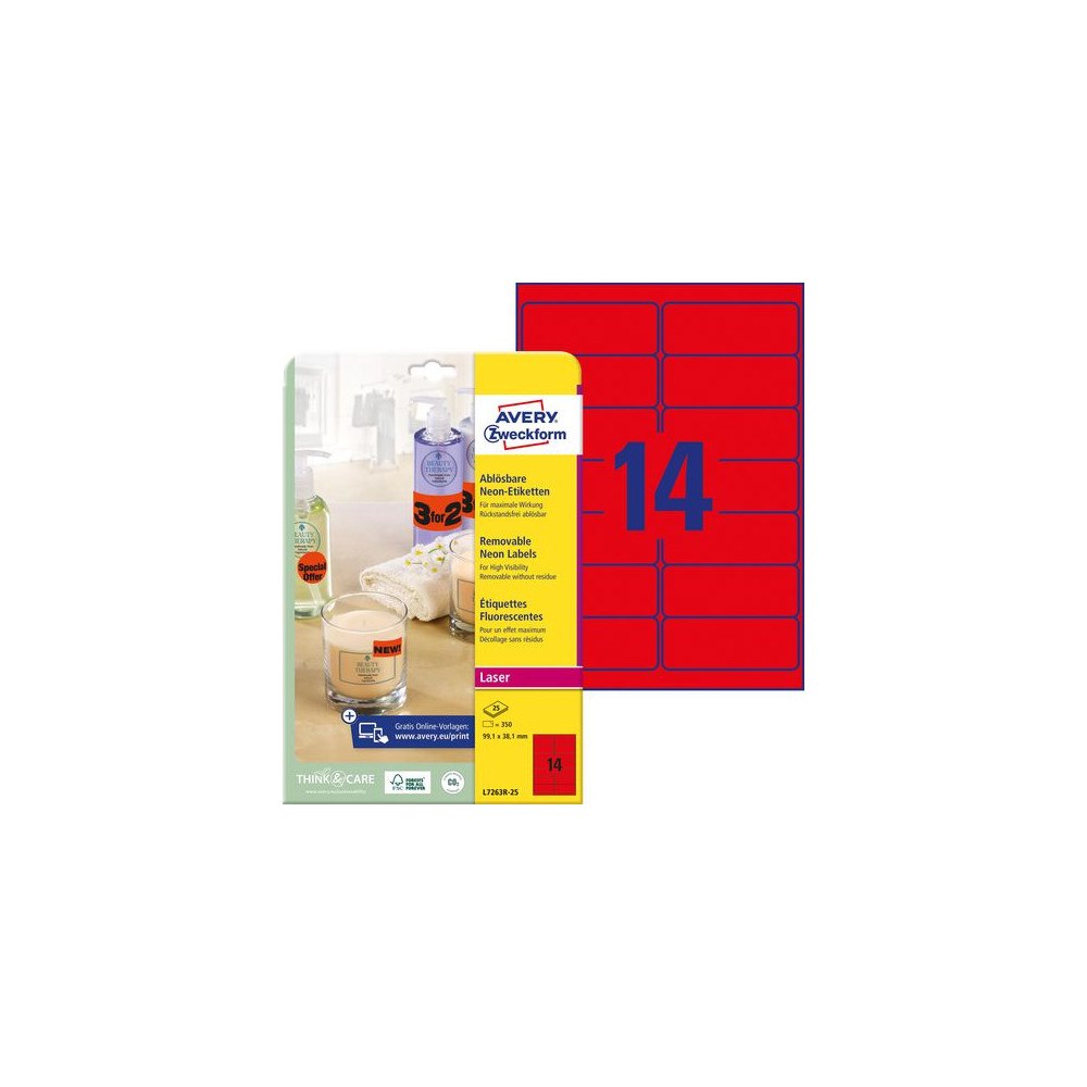 AVERY Etikett AVERY avtagb 99,1x38,1mm 350/fp