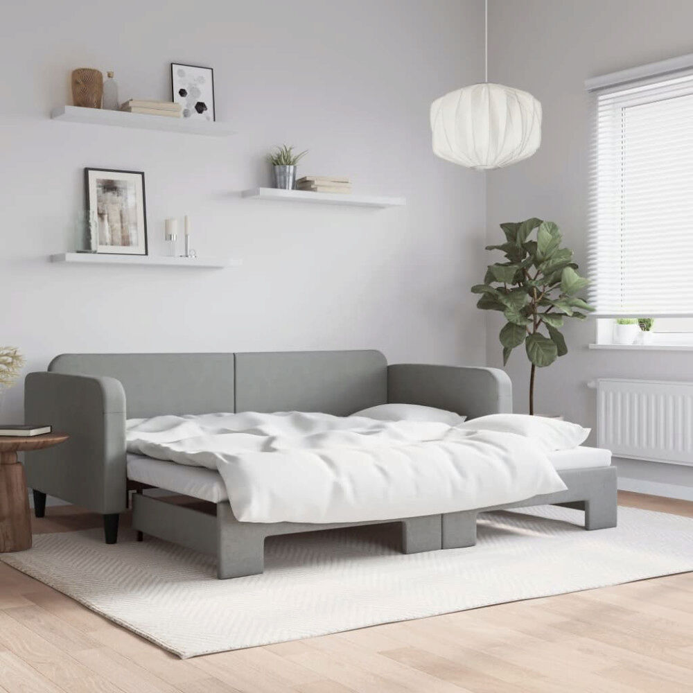 vidaXL Dagbädd utdragbar ljusgrå 90x200 cm tyg