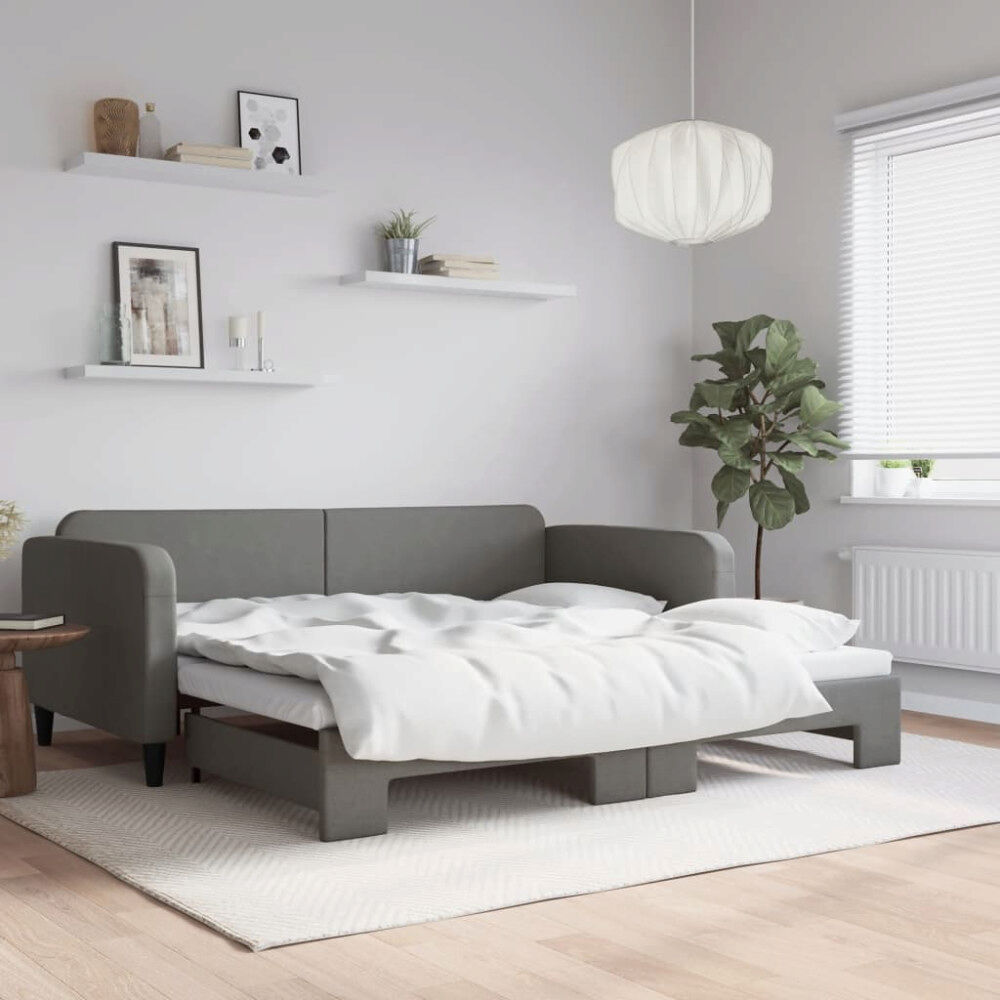 vidaXL Dagbädd utdragbar mörkgrå 90x190 cm tyg