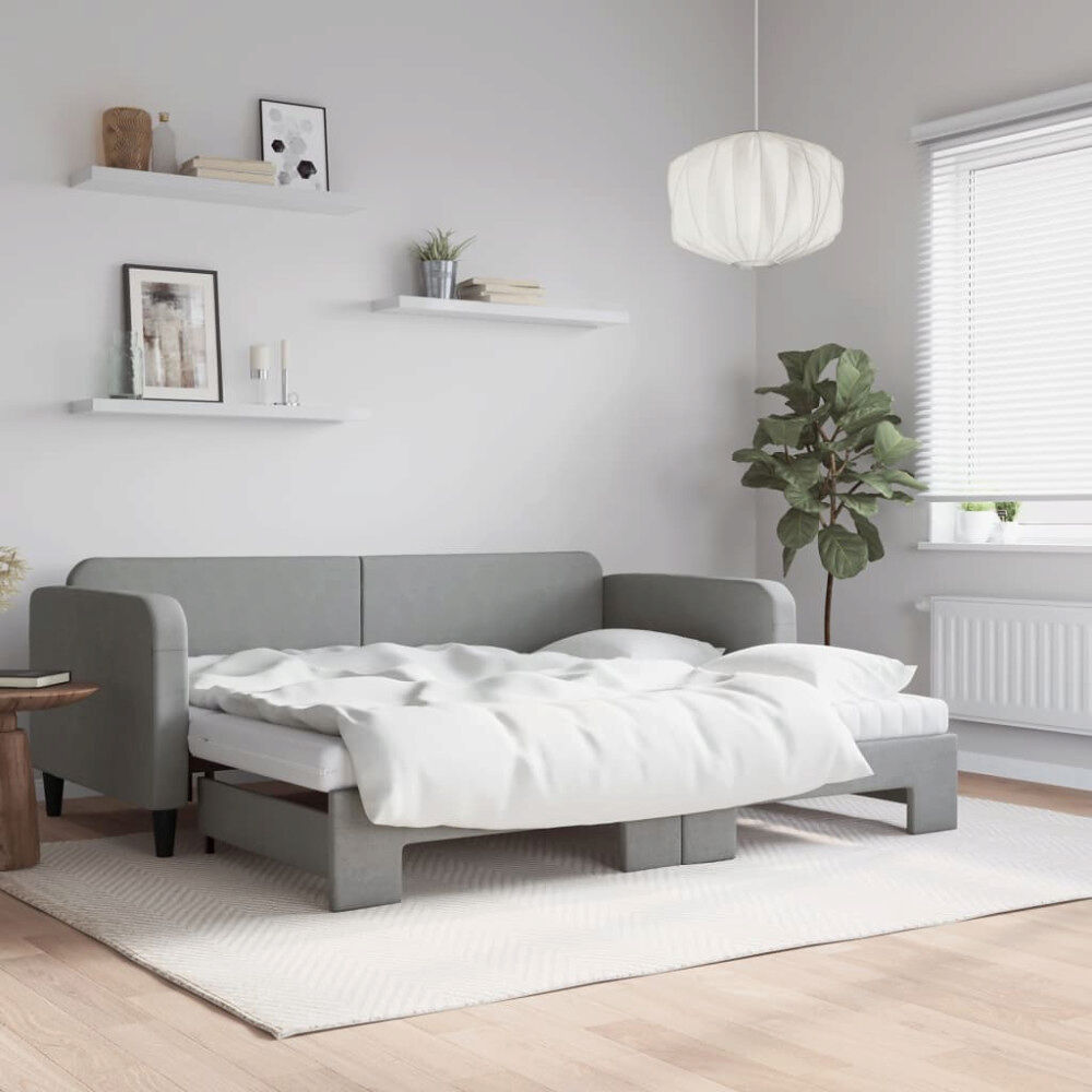 vidaXL Dagbädd med extrabädd och madrasser ljusgrå 90x190 cm tyg