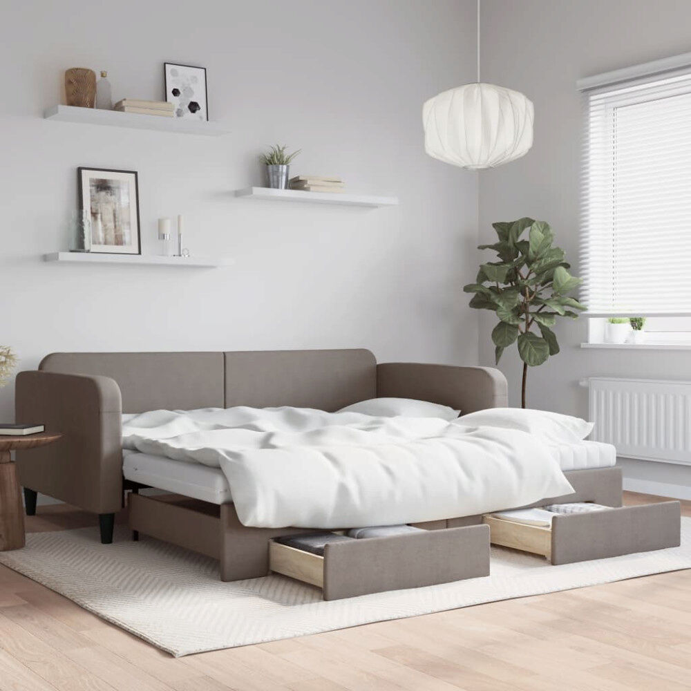 vidaXL Dagbädd utdragbar med lådor taupe 100x200 cm tyg