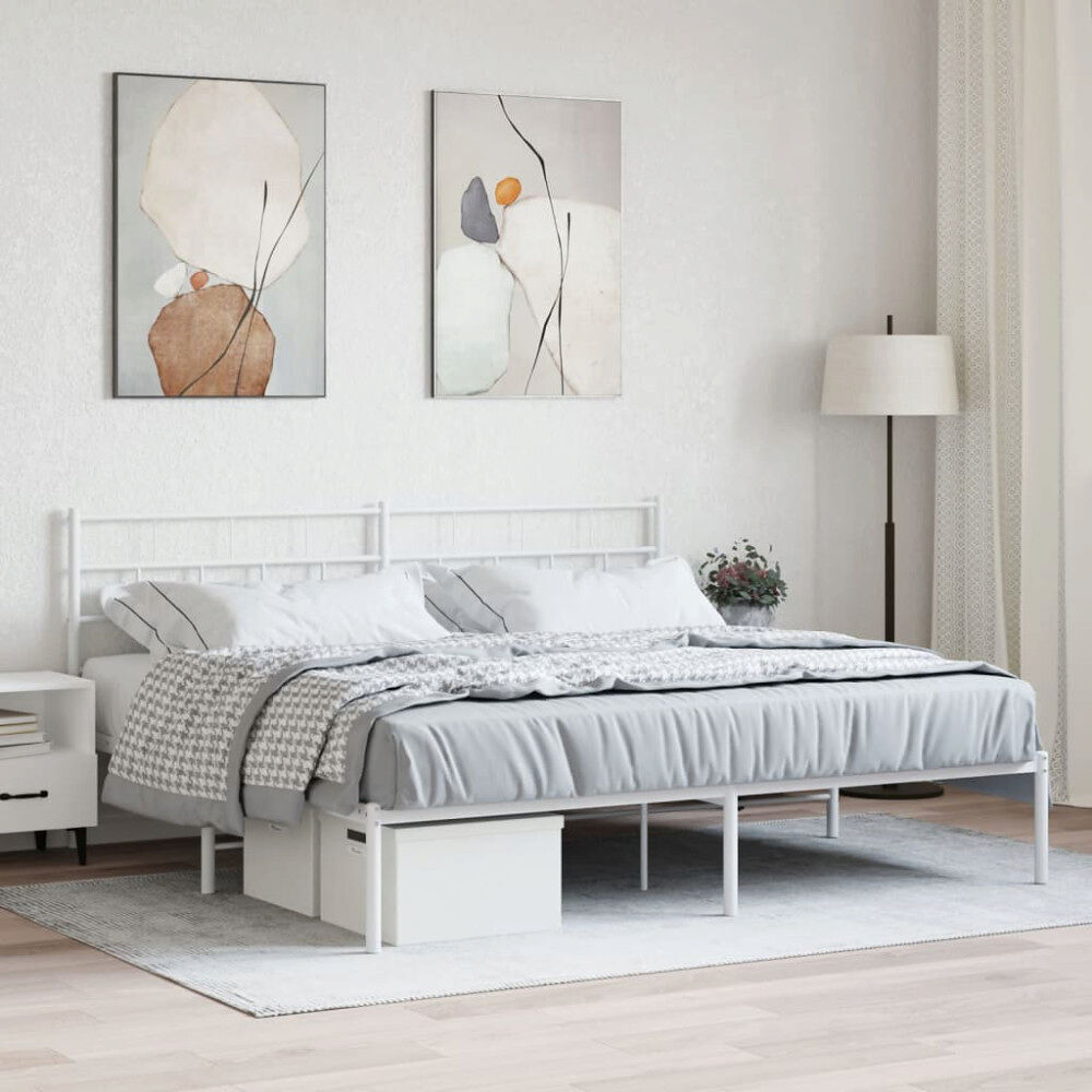 vidaXL Sängram med huvudgavel metall vit 180x200 cm
