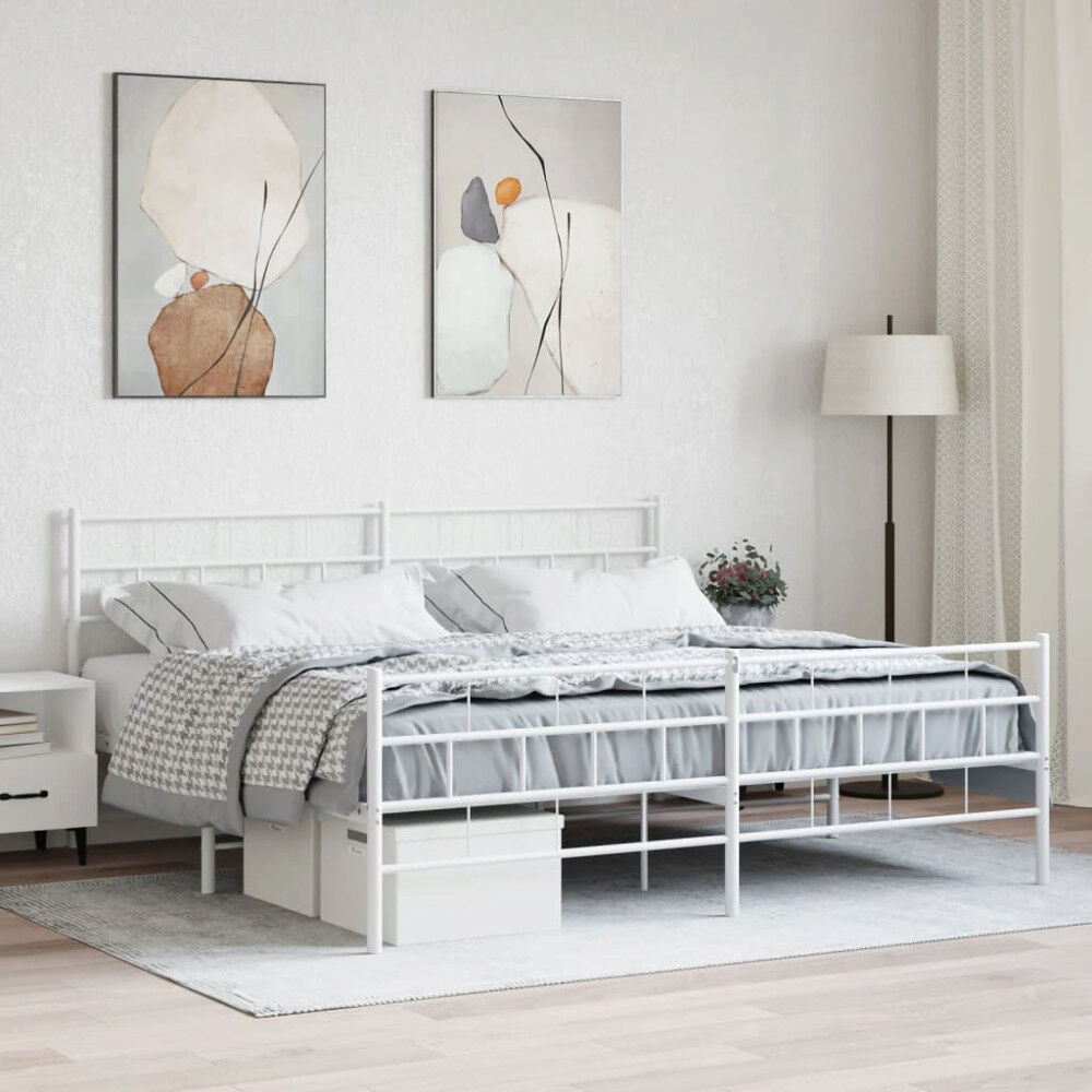 vidaXL Sängram med huvudgavel och fotgavel vit metall 180x200 cm