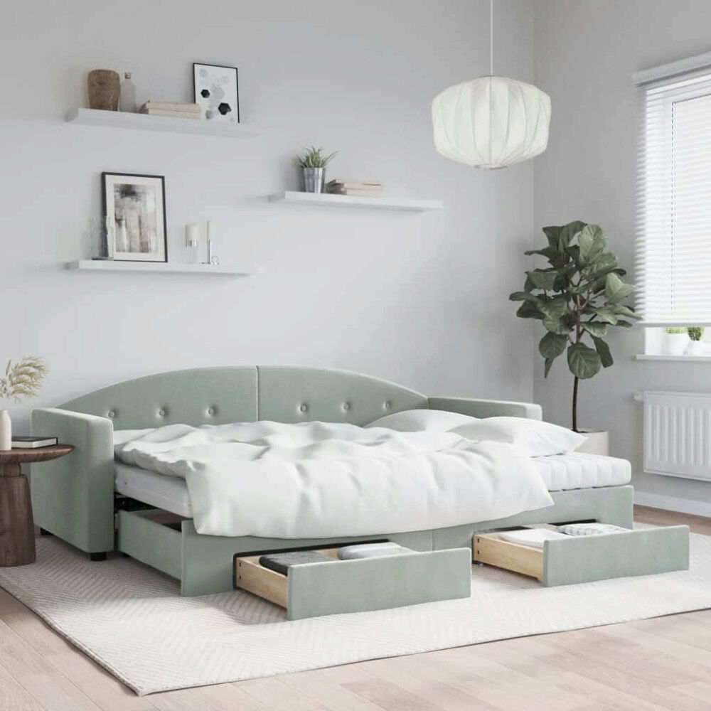 vidaXL Dagbädd utdragbar med lådor ljusgrå 80x200 cm sammet