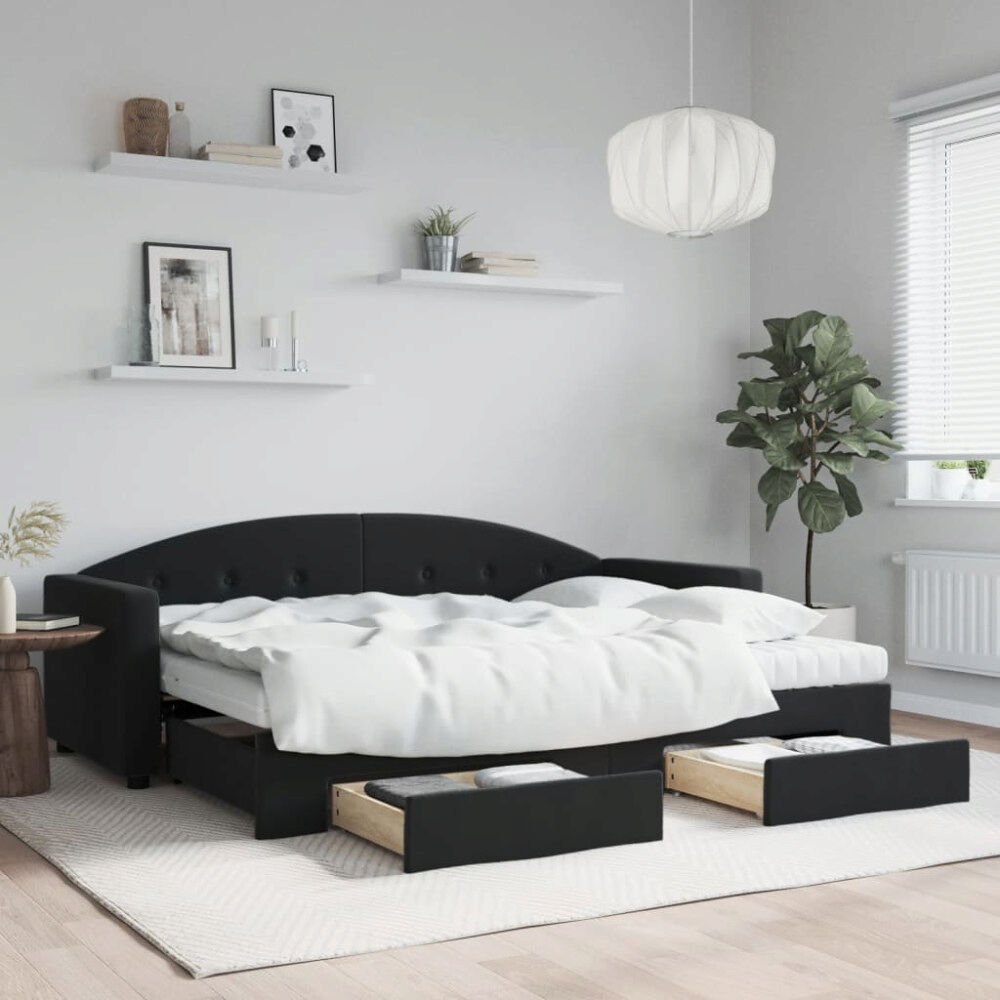 vidaXL Dagbädd utdragbar med lådor svart 80x200 cm sammet
