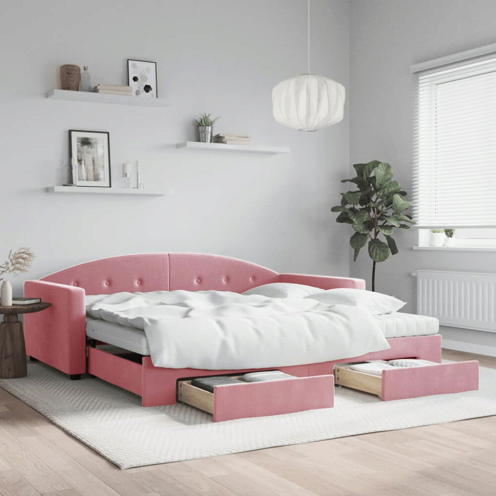 vidaXL Dagbädd utdragbar med lådor rosa 100x200 cm sammet