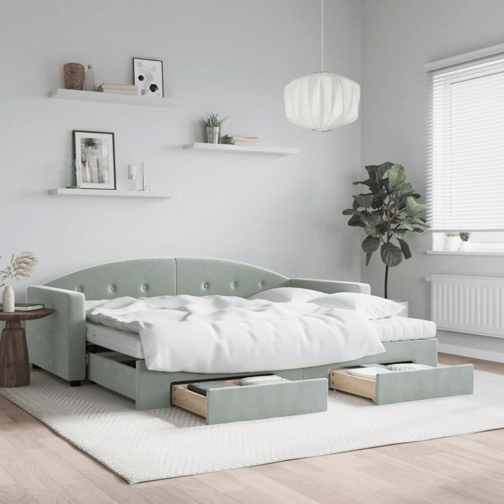 vidaXL Dagbädd utdragbar med lådor ljusgrå 90x190 cm sammet