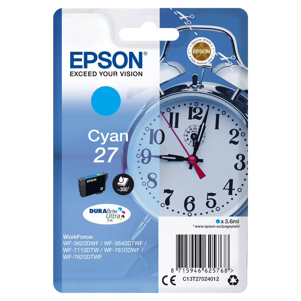 EPSON Epson Alarm clock Singlepack Cyan 27 DURABrite Ultra Ink